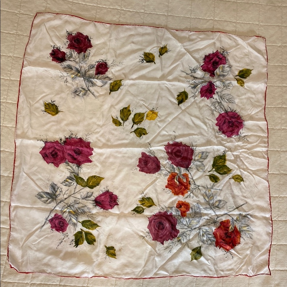 Rose Floral Print Scarf with hand rolled edges